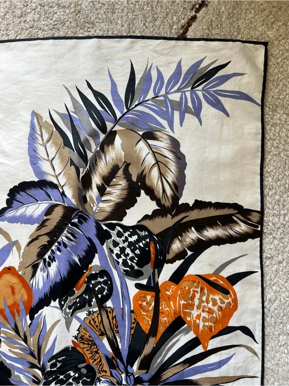 Vtg Jim Thompson Silk Scarf Tropical Botanical Palm Monstera Leaves Fruits 31x32